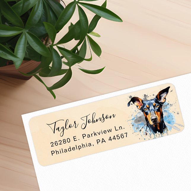 Étiquette d'adresse de retour de chien Doberman Pi (Créateur téléchargé)