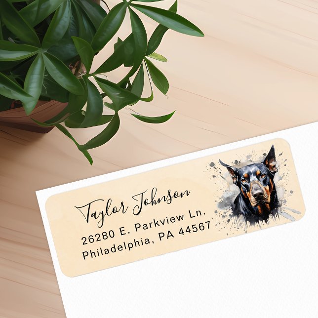 Étiquette d'adresse de retour de chien Doberman Pi (Créateur téléchargé)