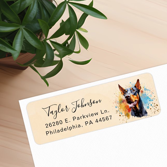 Étiquette d'adresse de retour de chien Doberman Pi (Créateur téléchargé)