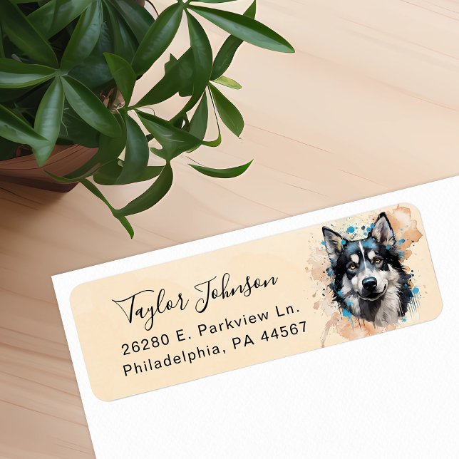 Étiquette d'adresse de retour de chien Husky (Créateur téléchargé)