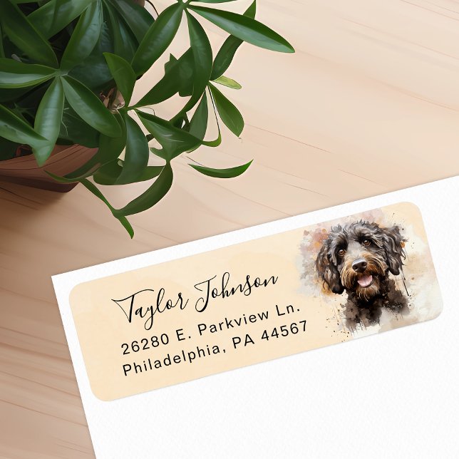 Étiquette d'adresse de retour de chien Labradoodle (Créateur téléchargé)