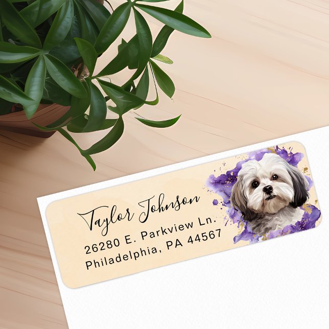 Étiquette d'adresse de retour de chien maltais (Créateur téléchargé)