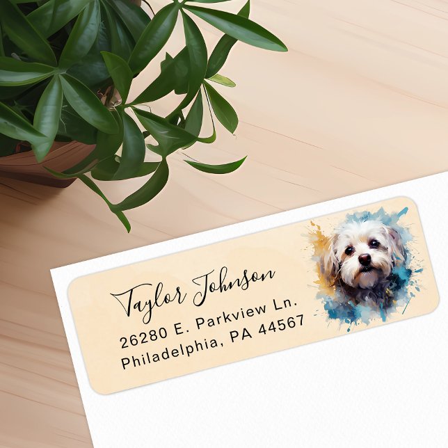 Étiquette d'adresse de retour de chien maltais (Créateur téléchargé)