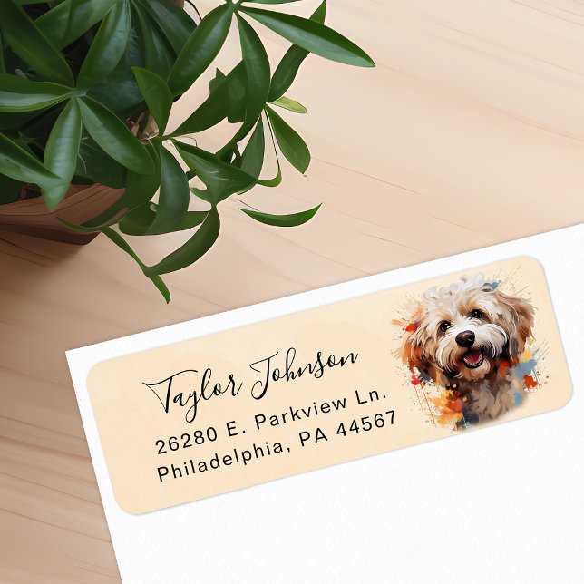 Étiquette d'adresse de retour de chien Maltipoo (Créateur téléchargé)