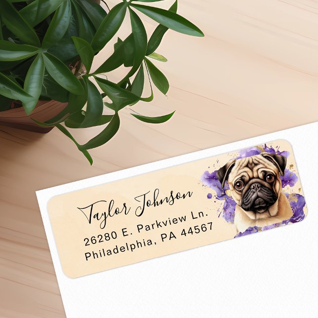 Étiquette d'adresse de retour de chien Pug (Créateur téléchargé)