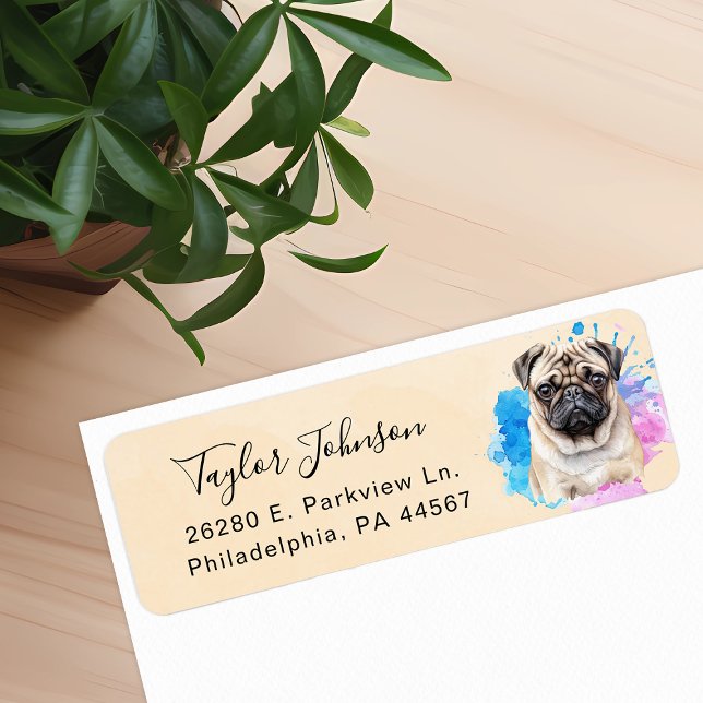 Étiquette d'adresse de retour de chien Pug (Créateur téléchargé)