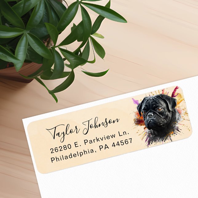 Étiquette d'adresse de retour de chien Pug (Créateur téléchargé)