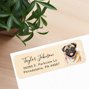 Étiquette d'adresse de retour de chien Pug