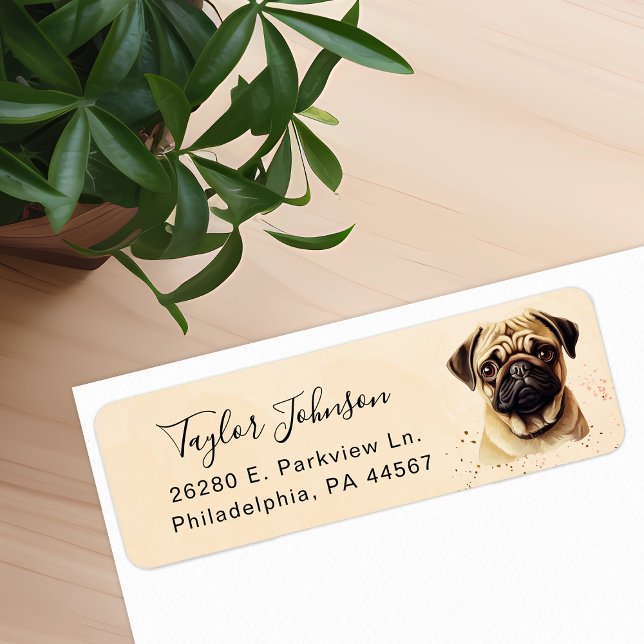 Étiquette d'adresse de retour de chien Pug (Créateur téléchargé)