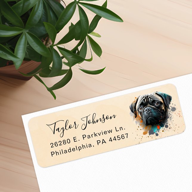 Étiquette d'adresse de retour de chien Pug (Créateur téléchargé)