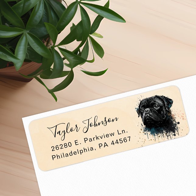 Étiquette d'adresse de retour de chien Pug (Créateur téléchargé)