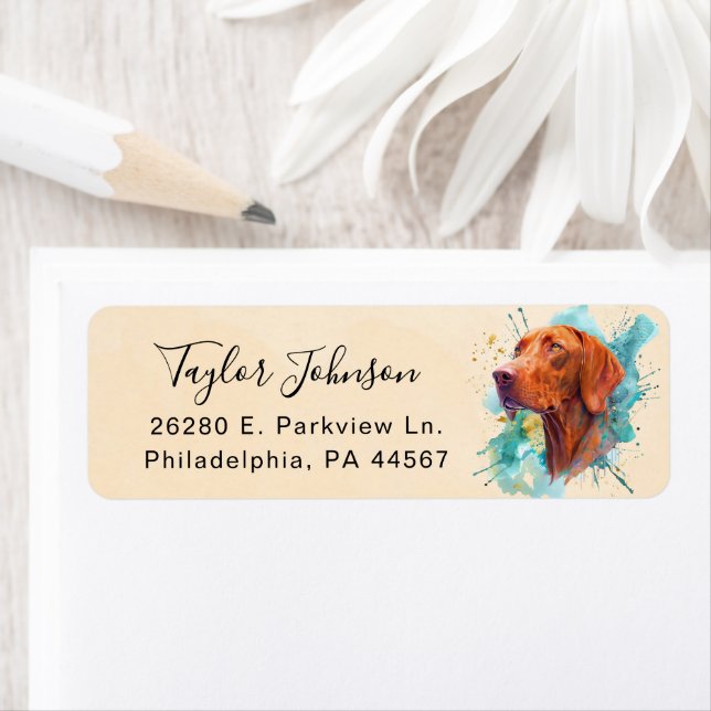 Étiquette d'adresse de retour de chien Vizsla (En situation)