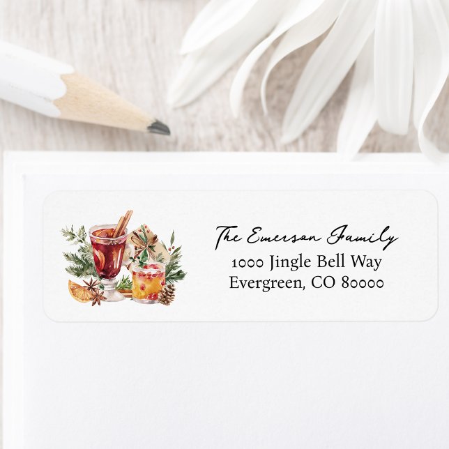 Étiquette d'adresse de retour de cocktail de vacan (Watercolor Cocktail Party Botanical Holiday Return Address Label Personalized by Painted Paperie
)