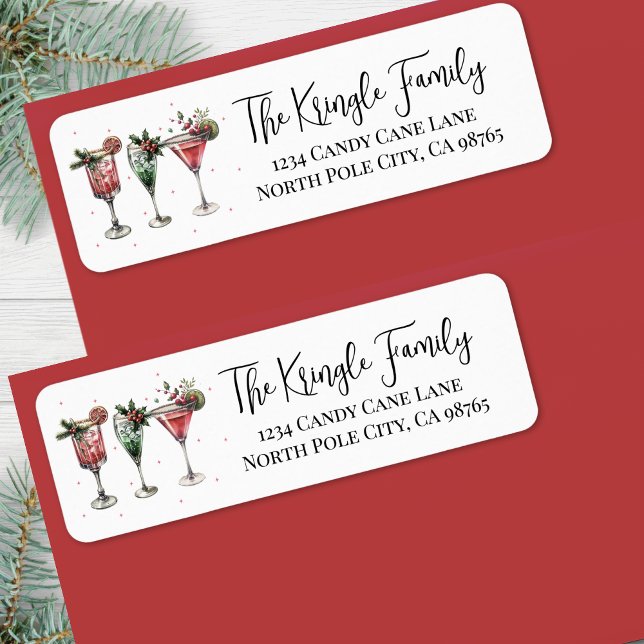 Étiquette d'adresse de retour de cocktails de Noël (Christmas Cocktails Return Address Label)