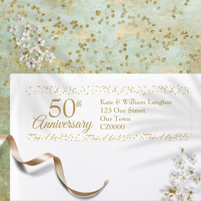 Étiquette d'adresse de retour de Confettis de pous (50th Anniversary Gold Dust Confetti Return Address Label)
