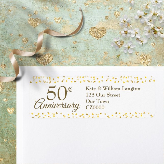 Étiquette d'adresse de retour de confettis dorés p (50th Anniversary Gold Confetti Return Address Label)