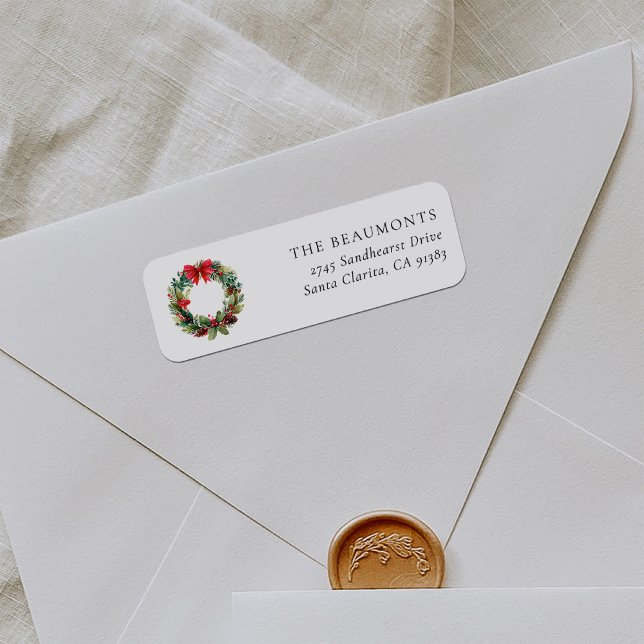 Étiquette d'adresse de retour de couronne de Noël  (Créateur téléchargé)