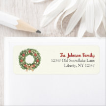 Étiquette d'adresse de retour de couronne de Noël