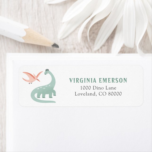 Étiquette d'adresse de retour de dinosaure (Dinosaur Theme Return Address Label by Painted Paperie
)