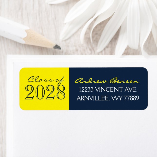 Étiquette d'adresse de retour de diplôme bleu mari (En situation)