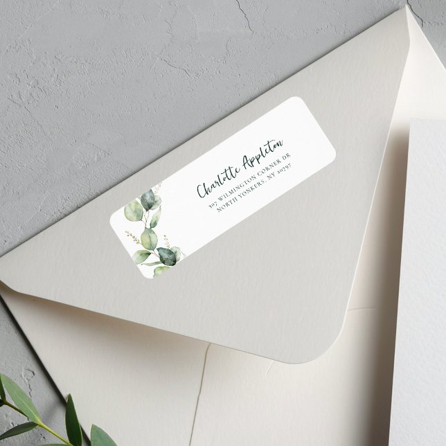 Étiquette d'adresse de retour de diplômé en écritu (Watercolor Eucalyptus Script Grad Return Address Label)