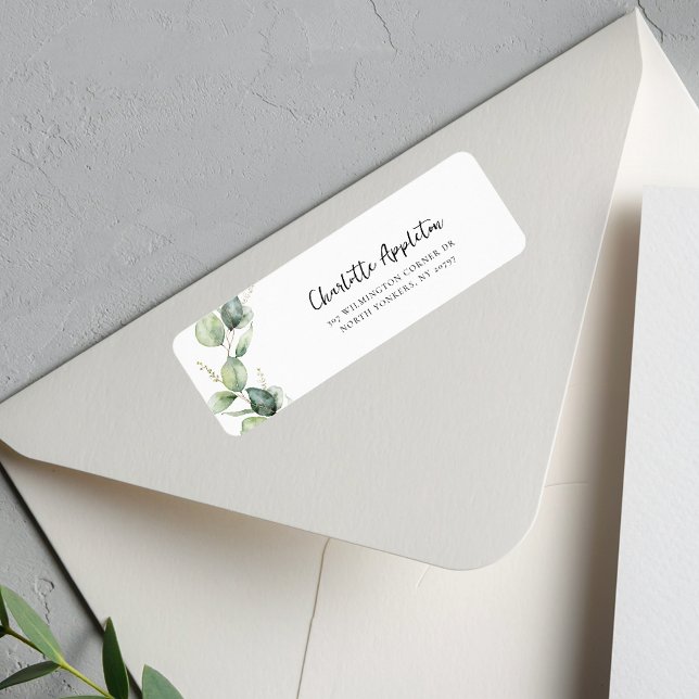 Étiquette d'adresse de retour de diplôme en écritu (Graduation Eucalyptus Script Botanical Grad Return Address Label)