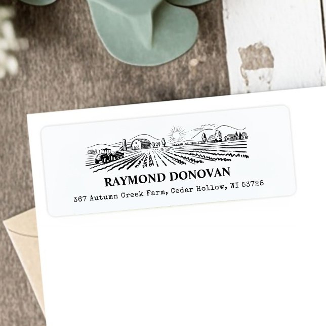 Étiquette d'adresse de retour de ferme rurale  (Countryside Rustic Farmland Return Address Label)