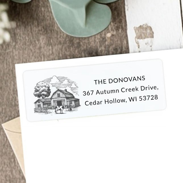 Étiquette d'adresse de retour de ferme rustique de (Country Rustic Barn Farmhouse Return Address Label)