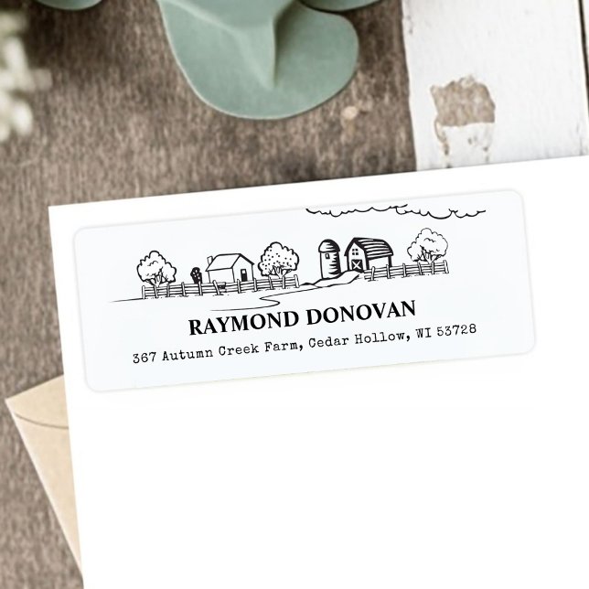 Étiquette d'adresse de retour de ferme rustique de (Countryside Rustic Farmhouse Return Address Label)