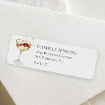 Étiquette d'adresse de retour de fête au champagne