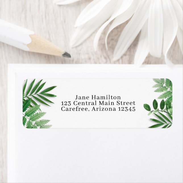 Étiquette d'adresse de retour de feuilles tropical (En situation)