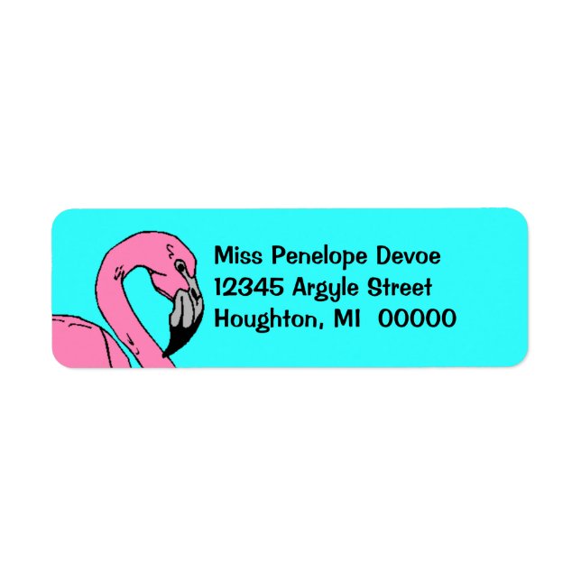Étiquette d'adresse de retour de Flamant rose rose (Devant)