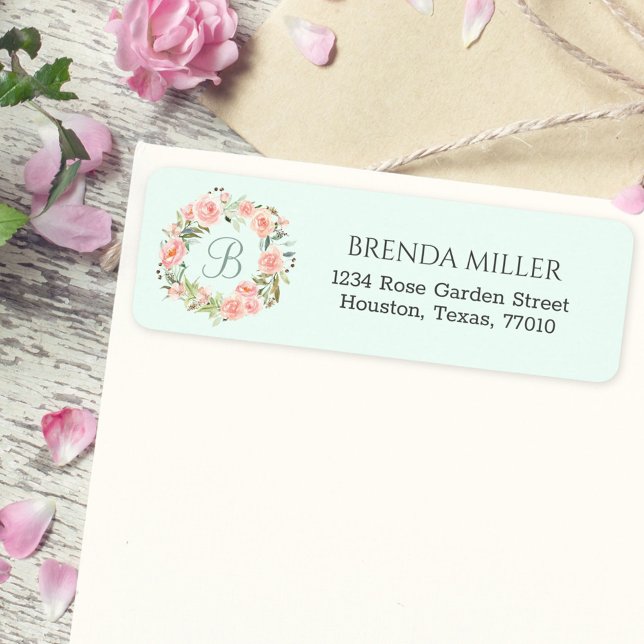 Étiquette d'adresse de retour de fleur rose pastel (In situ envelope)