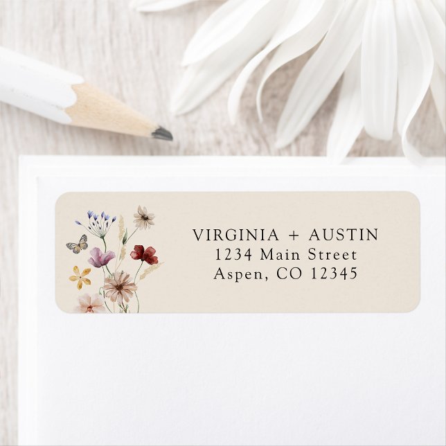 Étiquette d'adresse de retour de fleur sauvage (Tan Chic Boho Wildflower Return Address Label by Painted Paperie
)