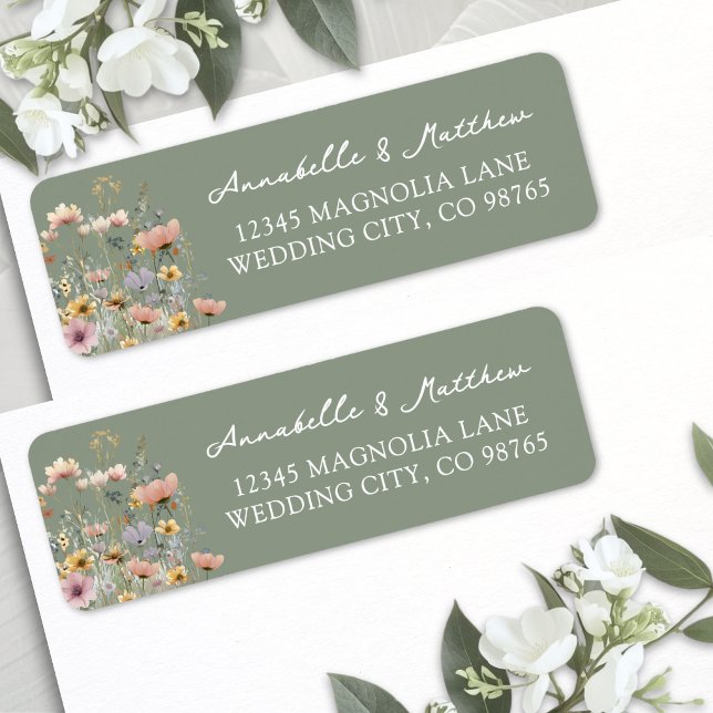 Étiquette d'adresse de retour de fleur sauvage ver (Sage Green Wildflower Floral Return Address Label )