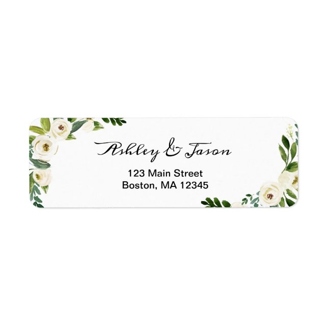 Étiquette d'adresse de retour de fleurs blanches (Devant)