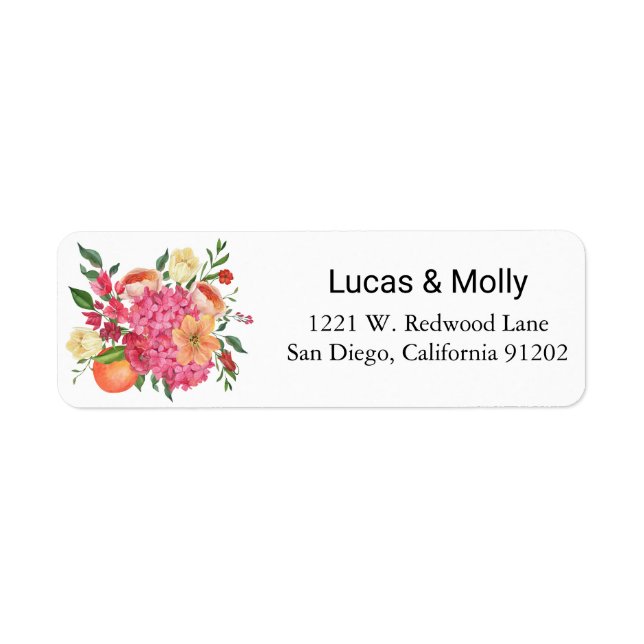 Étiquette d'adresse de retour de fleurs d'été rose (Devant)