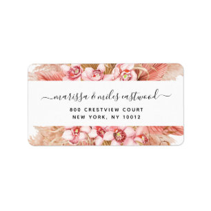 Étiquette d'adresse de retour de fleurs rose noire