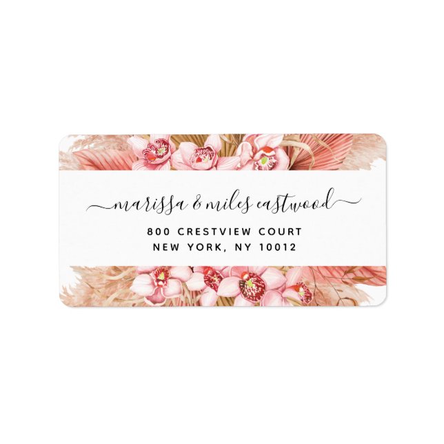 Étiquette d'adresse de retour de fleurs rose noire (Devant)