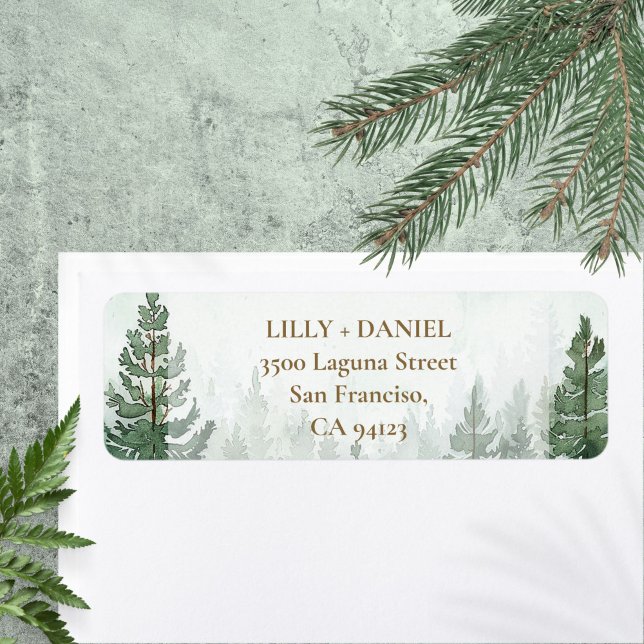 Étiquette d'adresse de retour de forêt de pins boi (Pine Tree Forest Woodland Return Address Label)