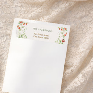 Étiquette d'adresse de retour de fraise de fleur s
