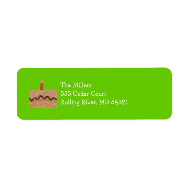 Étiquette d'adresse de retour de gâteau d'annivers (Devant)