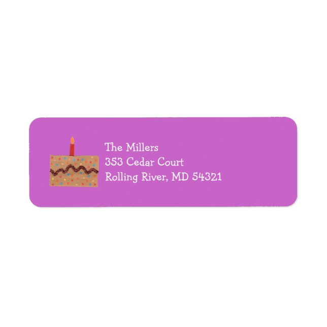 Étiquette d'adresse de retour de gâteau d'annivers (Devant)
