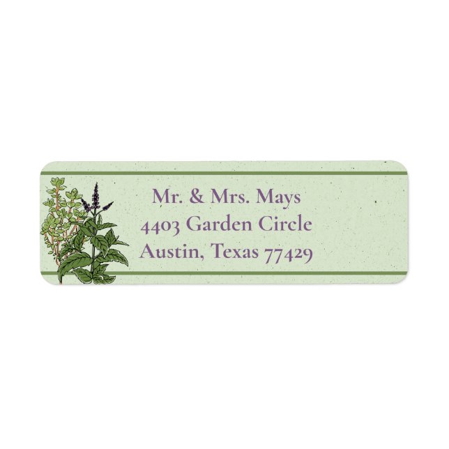 Étiquette d'adresse de retour de jardin d'Herb Gre (Devant)