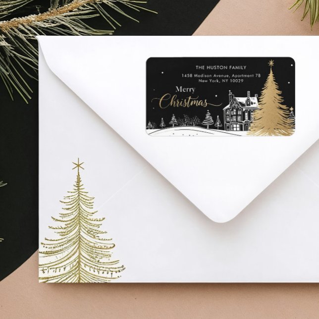 Étiquette d'adresse de retour de Joyeux Noël Or &  (Créateur téléchargé)