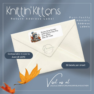 Étiquette d'adresse de retour de Kitten à tricoter