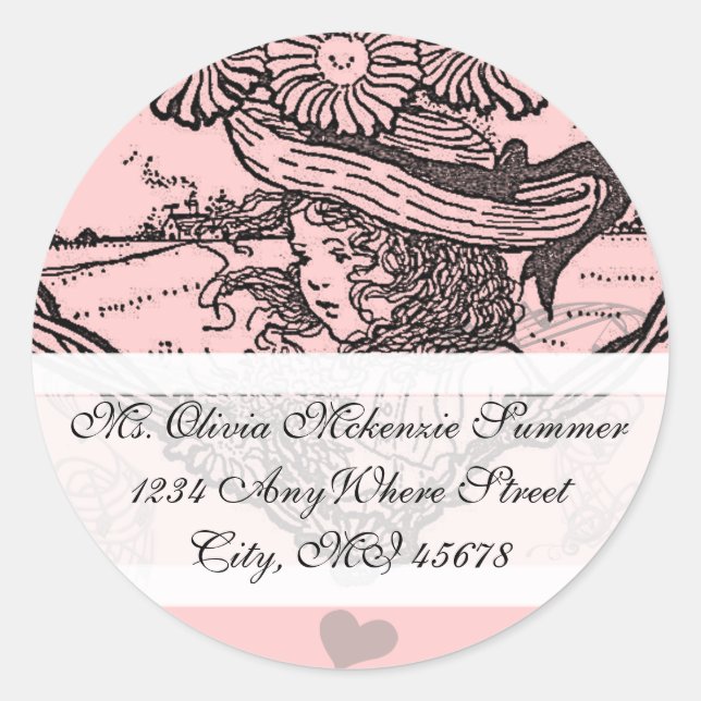 Étiquette d'adresse de retour de la fille rose vin (Devant)