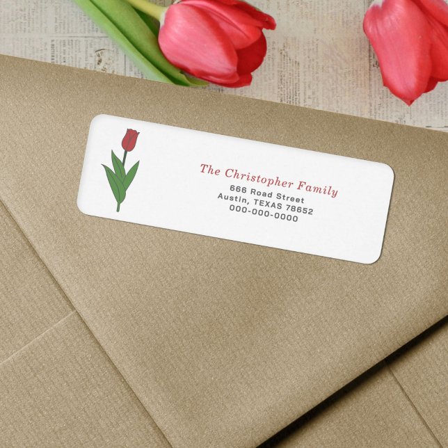 Étiquette d'adresse de retour de la fleur rouge Tu (Red Tulip Pastel Flower Return Address Label)