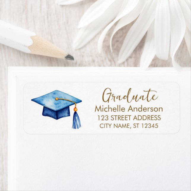 Étiquette d'adresse de retour de la graduation en  (En situation)