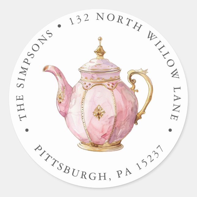 Étiquette d'adresse de retour de la Pink Tea Party (Devant)